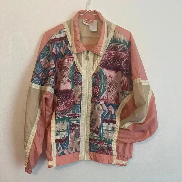 Vintage 80's Athletic Works Aztek Windbreaker Trasher Sportswear Pink - Picture 1 of 10